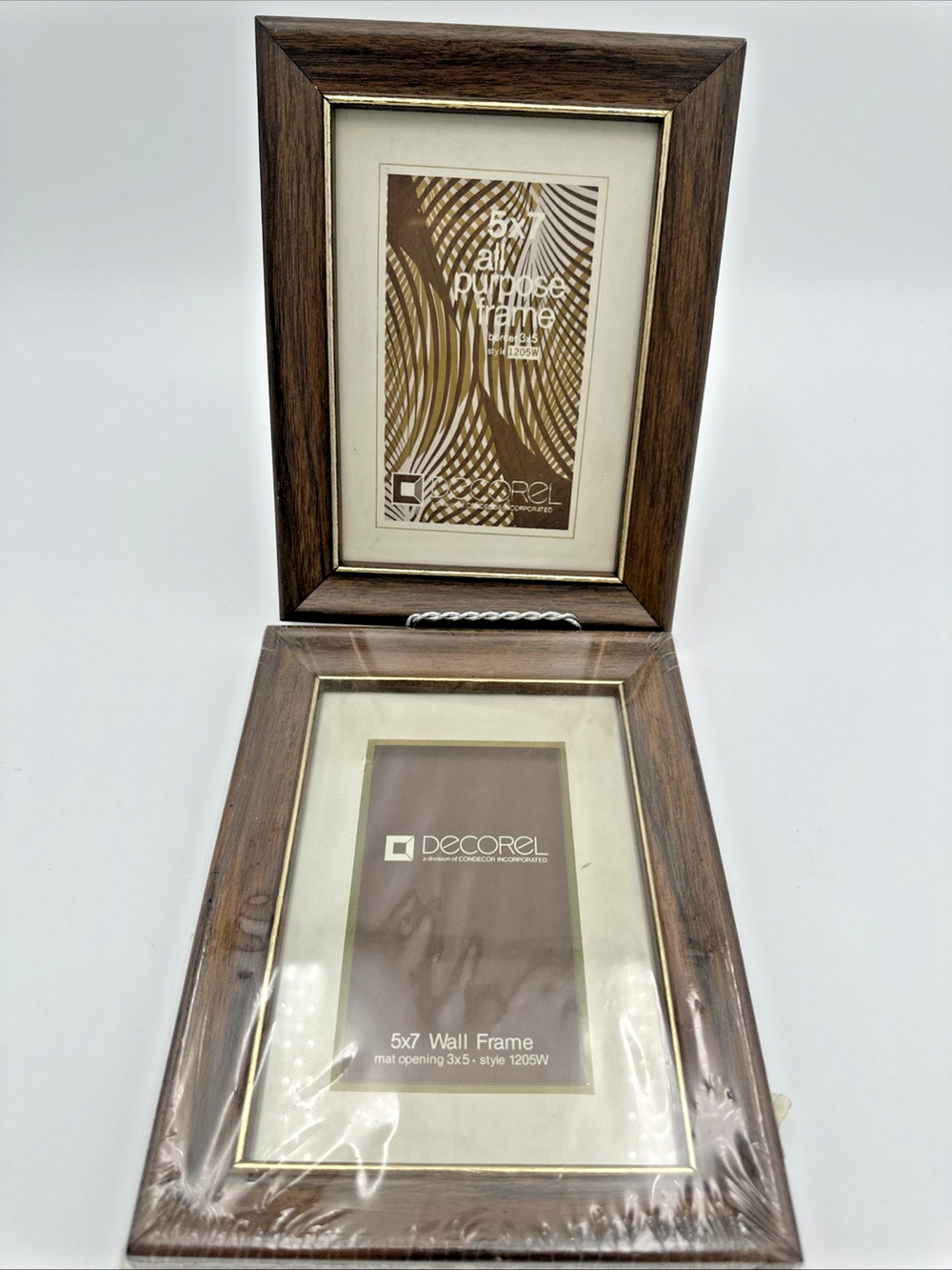 2 Vintage Decorel Glass Photo Frames Wood Tone